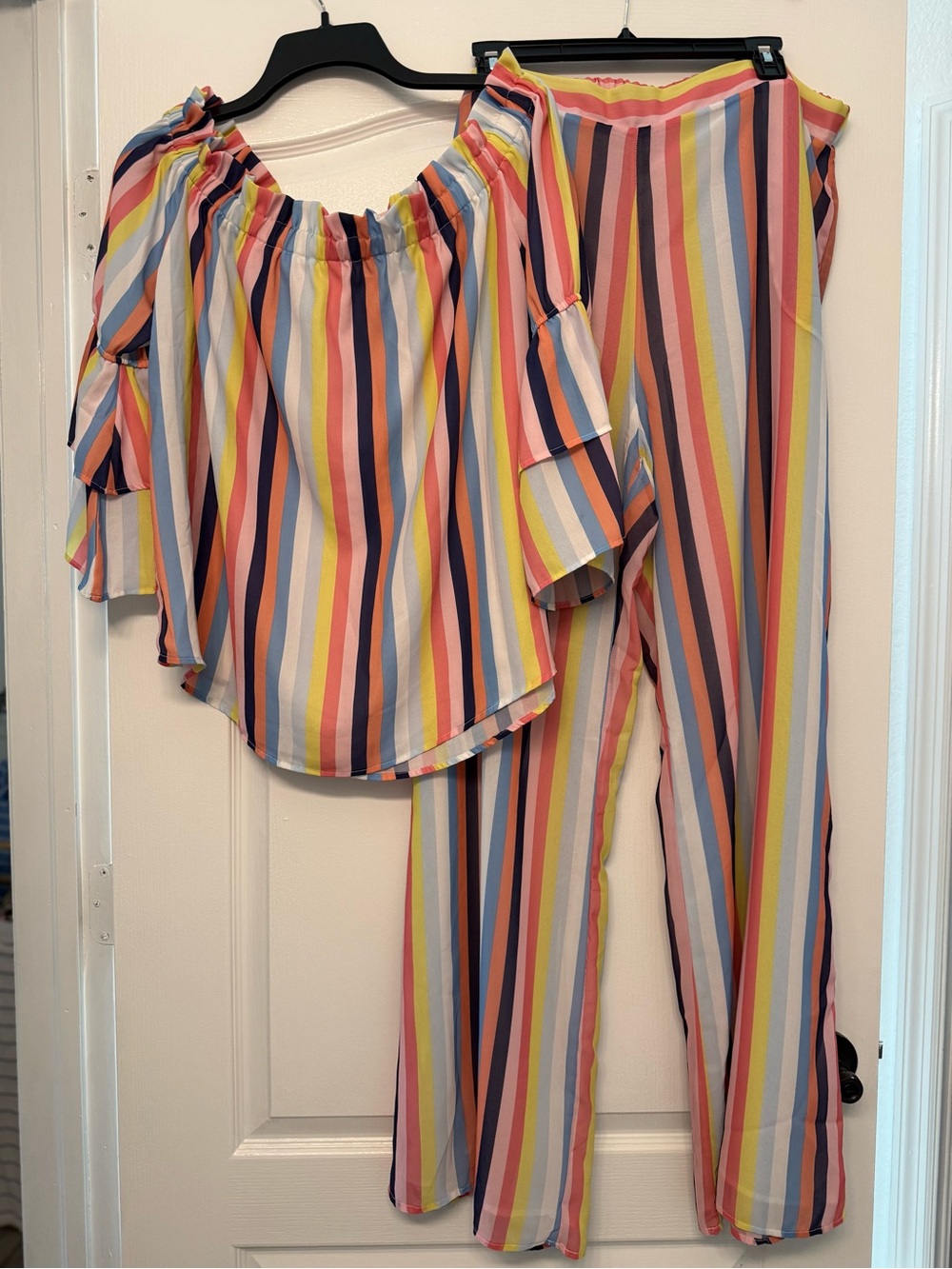 Sweet Pea Stacy Frati XL Y2K Striped 2 Piece Set Off Shoulder Palazzo Pants